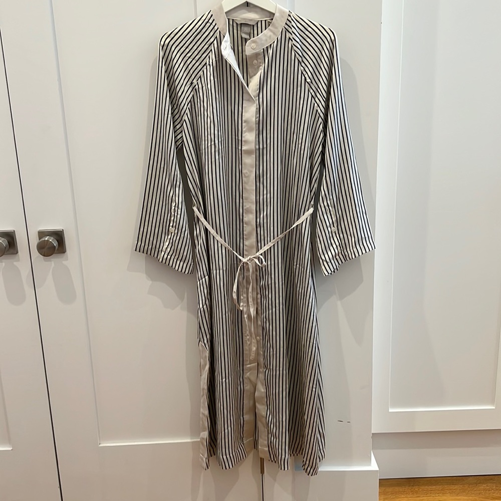 H&M Long satin striped button down dress